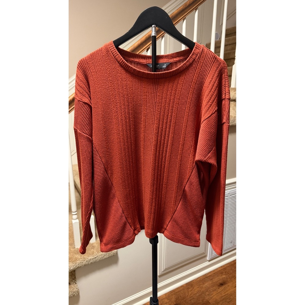 Simply Vera Vera Wang Womens Rust Orange Ribbed Long Sleeve Mixed Knit Top M